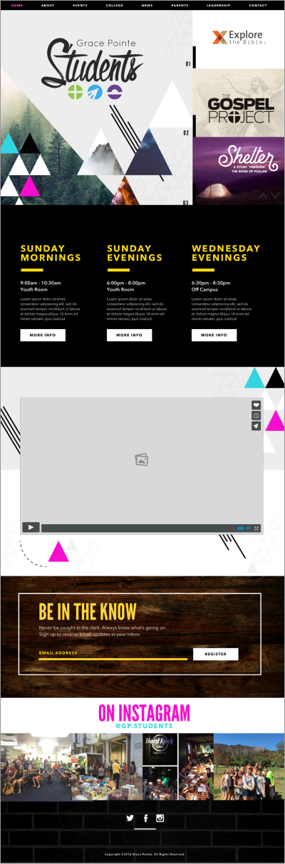 Screenshot of Grace Pointe Student Ministry's Website